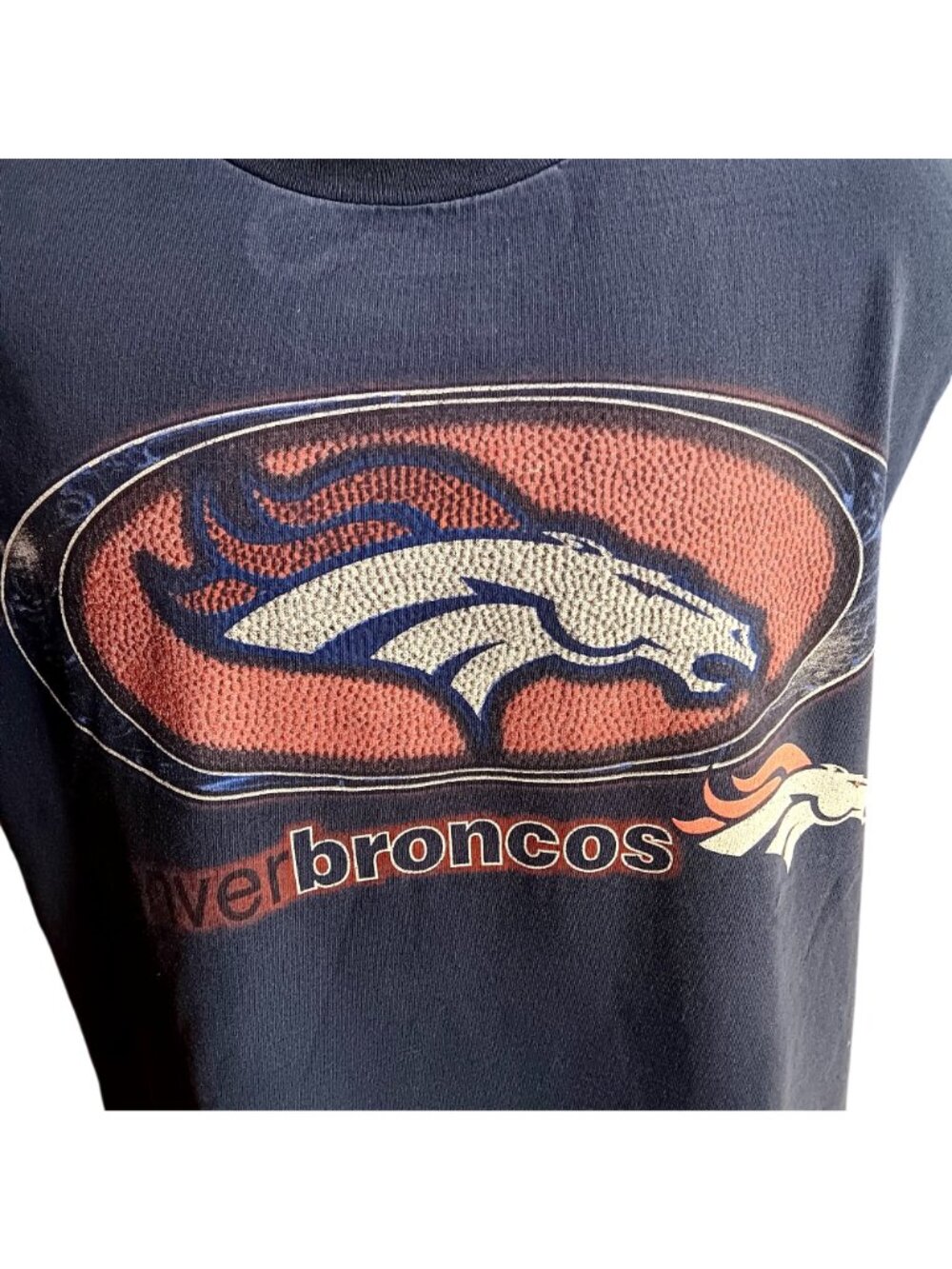 Denver Broncos T-Shirt Large L Logo 7 Navy T-Shirt Large 100% Cotton Vintage - Picture 3 of 6